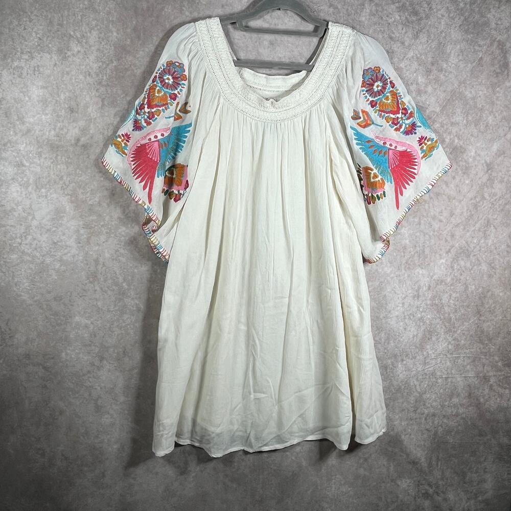 Judith March Tunic Top Womens Medium White Embroidered Boho Off‎ The Shoulder